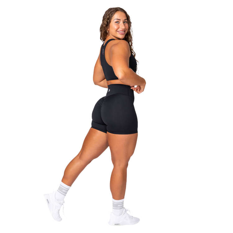 Muscle Nation Womens Signature Scrunch Midway Shorts, Black, rebel_hi-res