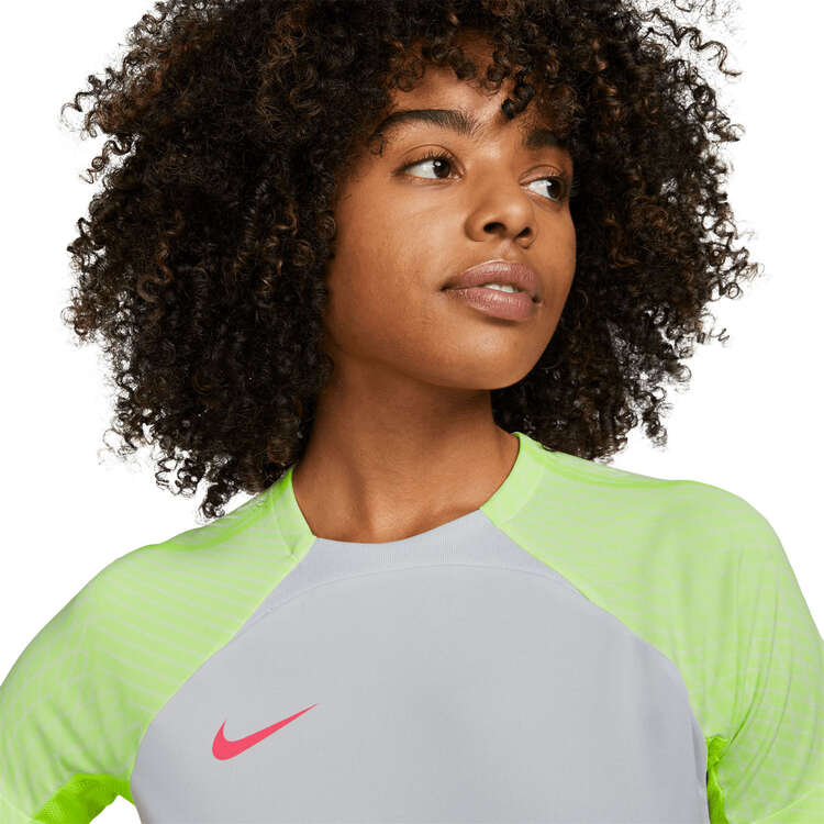 Nike Womens Dri-FIT Strike Football Tee, Grey/Pink, rebel_hi-res