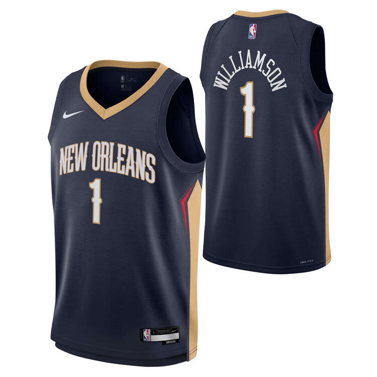 Nike Youth New Orleans Pelicans Zion Williamson 2023/24 Icon Basketball Jersey, Navy, rebel_hi-res