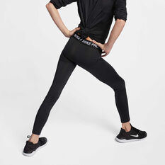 Nike Pro Girls Training Tights, Black / White, rebel_hi-res
