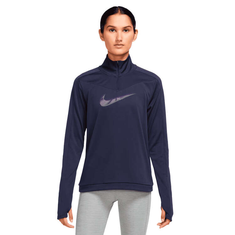 Nike Womens Dri-FIT Swoosh 1/2 Zip Running Top, Purple, rebel_hi-res