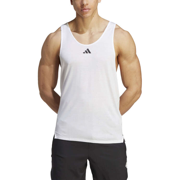 adidas Mens Workout Stringer Training Tank, White, rebel_hi-res