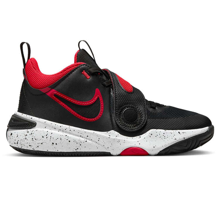 Nike Team Hustle D 11 GS Kids Basketball Shoes, Black/Red, rebel_hi-res