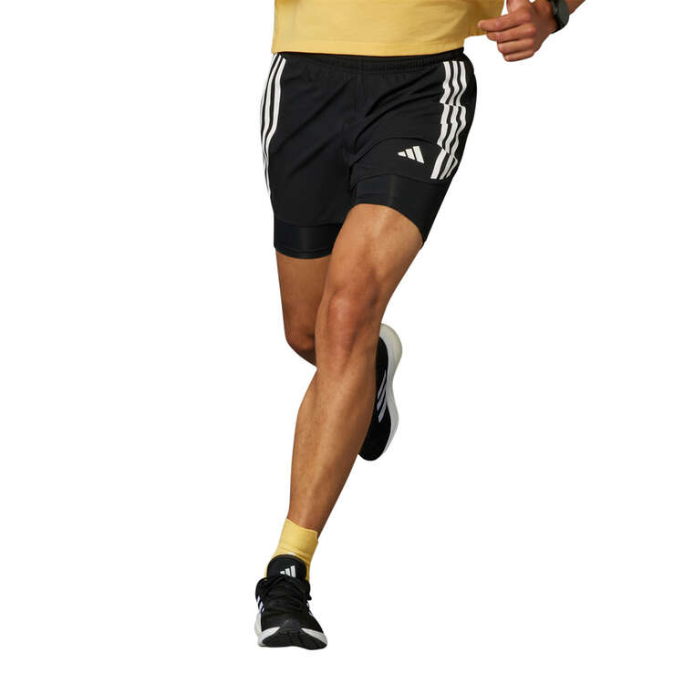 adidas Mens Own The Run 3-Stripes 2-in-1 Shorts, Black, rebel_hi-res