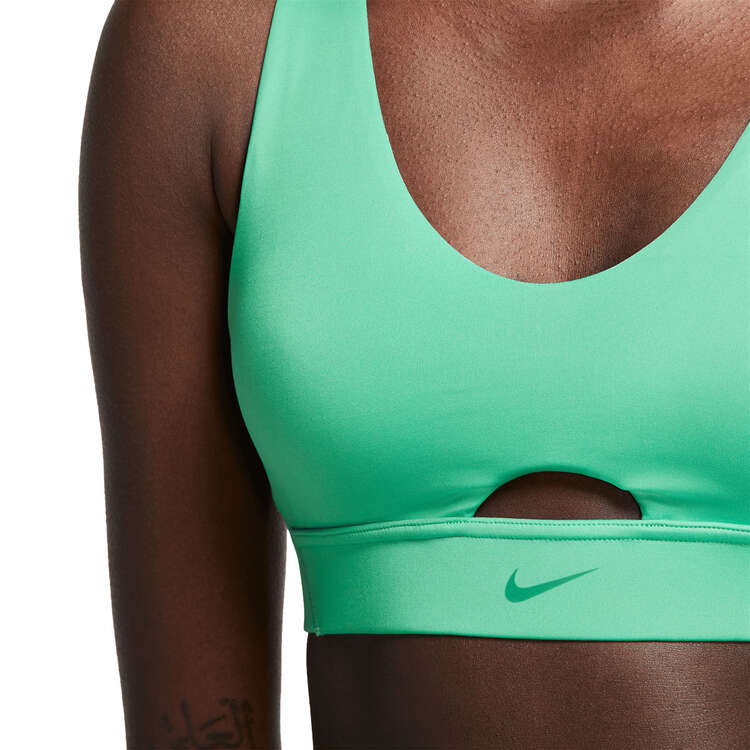Nike Womens Indy Medium Support Padded Plunge Cutout Sports Bra, Green, rebel_hi-res