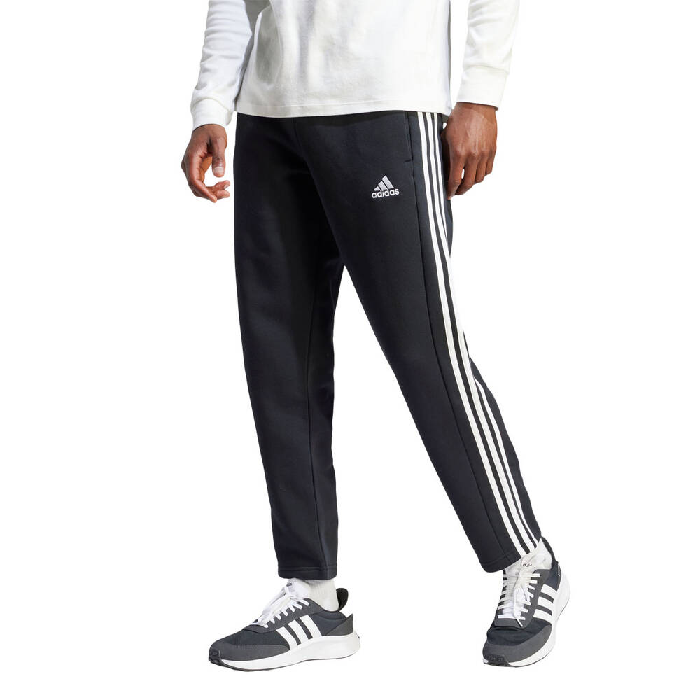 adidas Mens Essentials Fleece Open Hem 3-Stripes Pants | Rebel Sport