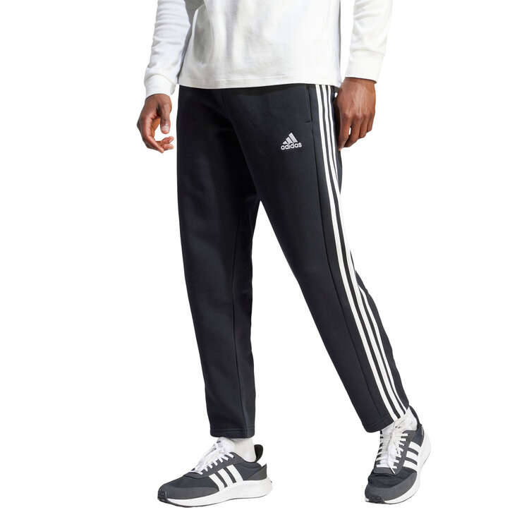 adidas Mens Essentials Fleece Open Hem 3-Stripes Pants Black/White XS, Black/White, rebel_hi-res