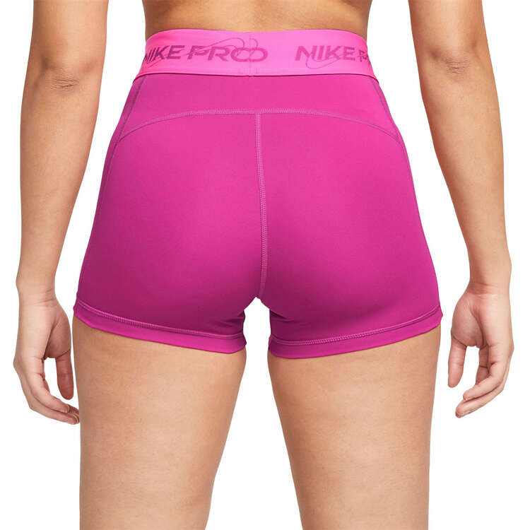 Nike Pro Womens Dri-FIT Mid-Rise 3 Inch Graphic Shorts, Pink, rebel_hi-res