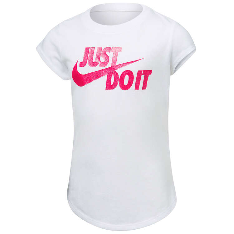 Nike Girls JDI Swoosh Split Tee White 4 4, White, rebel_hi-res