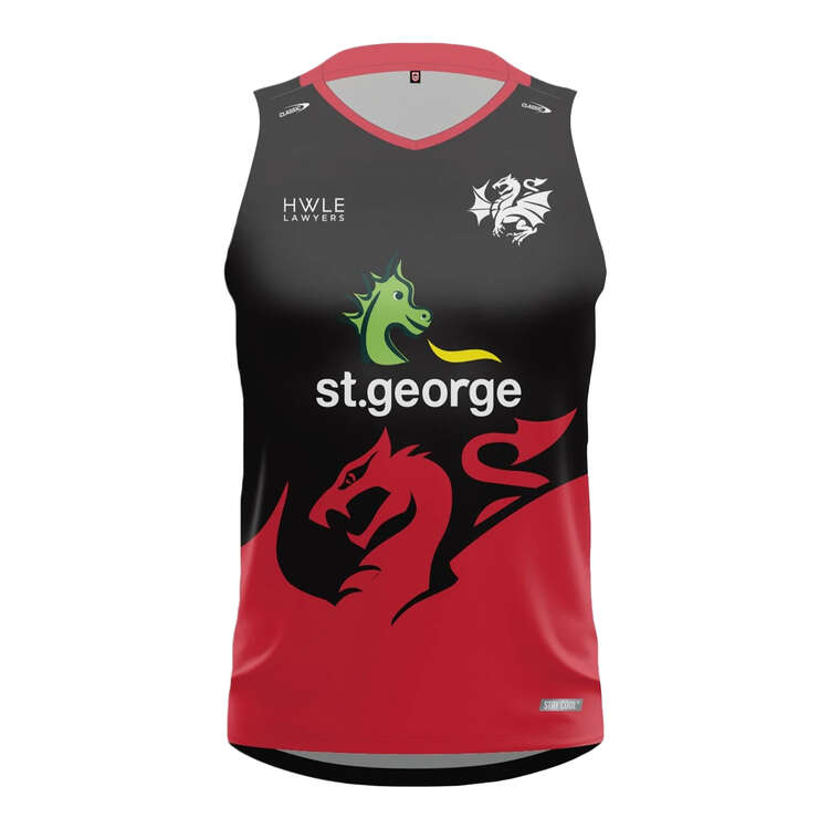 St. George Illawarra Dragons 2024 Mens Training Singlet, Black/White, rebel_hi-res