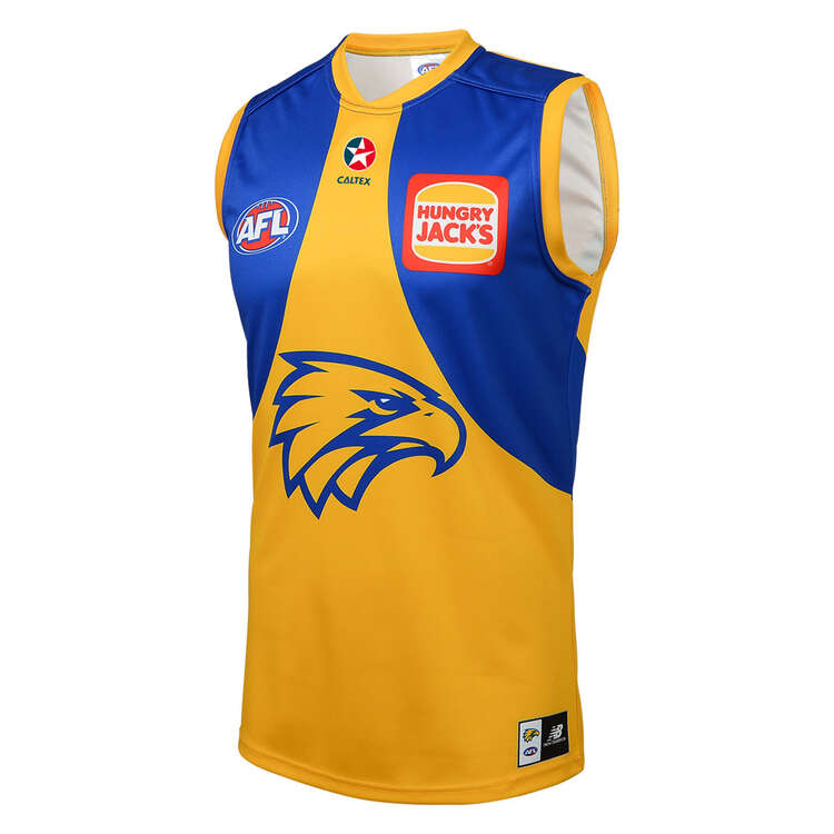West Coast Eagles 2023 Mens Away Guernsey Yellow/Blue L, Yellow/Blue, rebel_hi-res