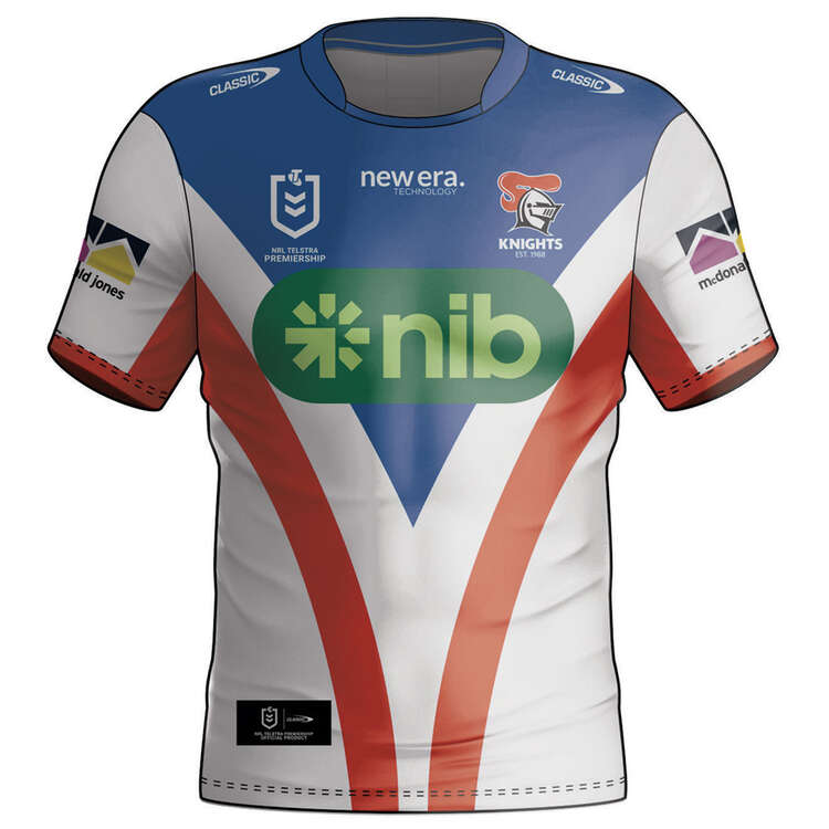 Newcastle Knights 2024 Mens Away Jersey, White, rebel_hi-res