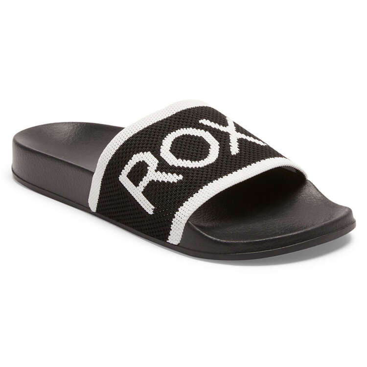 Roxy Slippy Knit Womens Slides, Black/White, rebel_hi-res