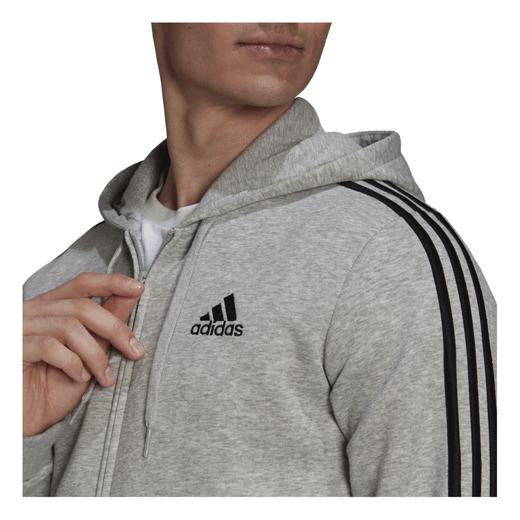 addias Mens Essentials Fleece 3-Stripes Hoodie Grey S, Grey, rebel_hi-res
