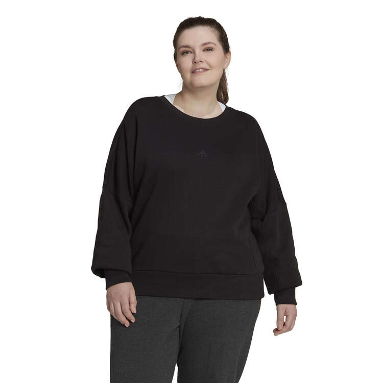 adidas Womens ALL SZN Fleece Sweatshirt (Plus Size) Black 1X, Black, rebel_hi-res