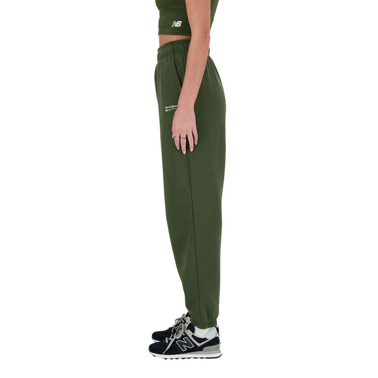 New Balance Womens Linear Heritage Brushed Back Fleece Sweatpants, Green, rebel_hi-res
