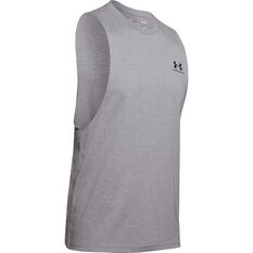 Under Armour Mens Sportstyle Left Chest Cut-Off T-Shirt Steel Grey XS, Steel Grey, rebel_hi-res