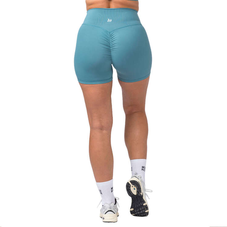 Muscle Nation Womens Instinct Scrunch Midway Shorts, Teal, rebel_hi-res