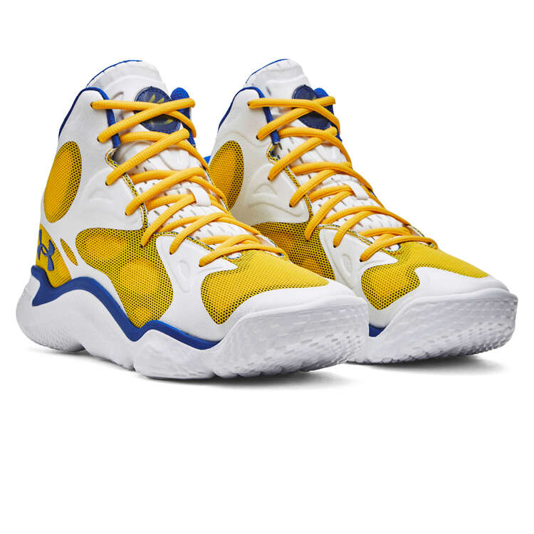 Under Armour Curry Spawn Flotro Dub Nation Basketball Shoes, White/Yellow, rebel_hi-res