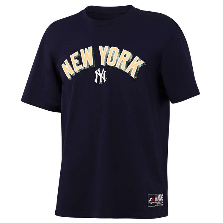 Majestic Mens New York Yankees Stacked Logo Tee Navy S, Navy, rebel_hi-res