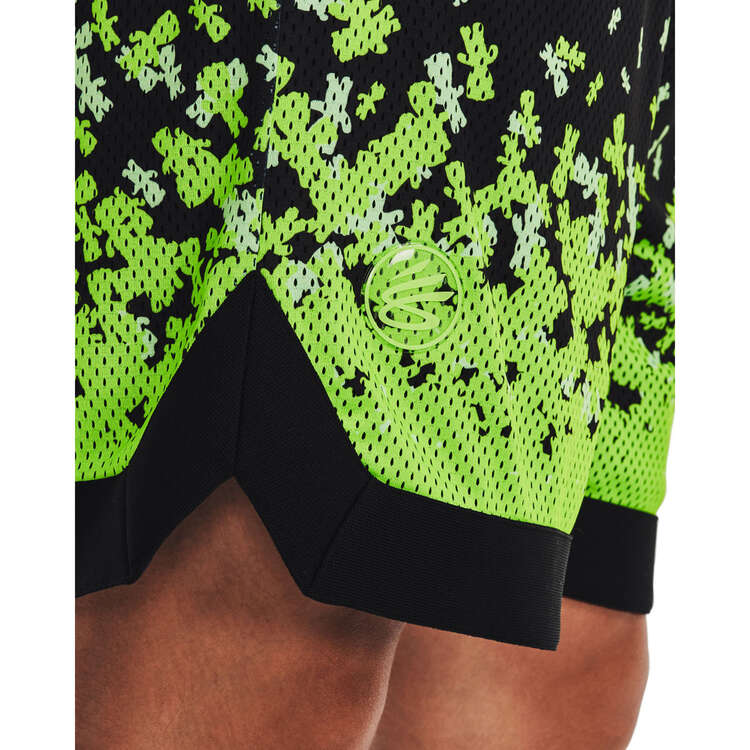 Under Armour Mens Curry Sour Then Sweet Mesh Shorts, Black/Lime, rebel_hi-res