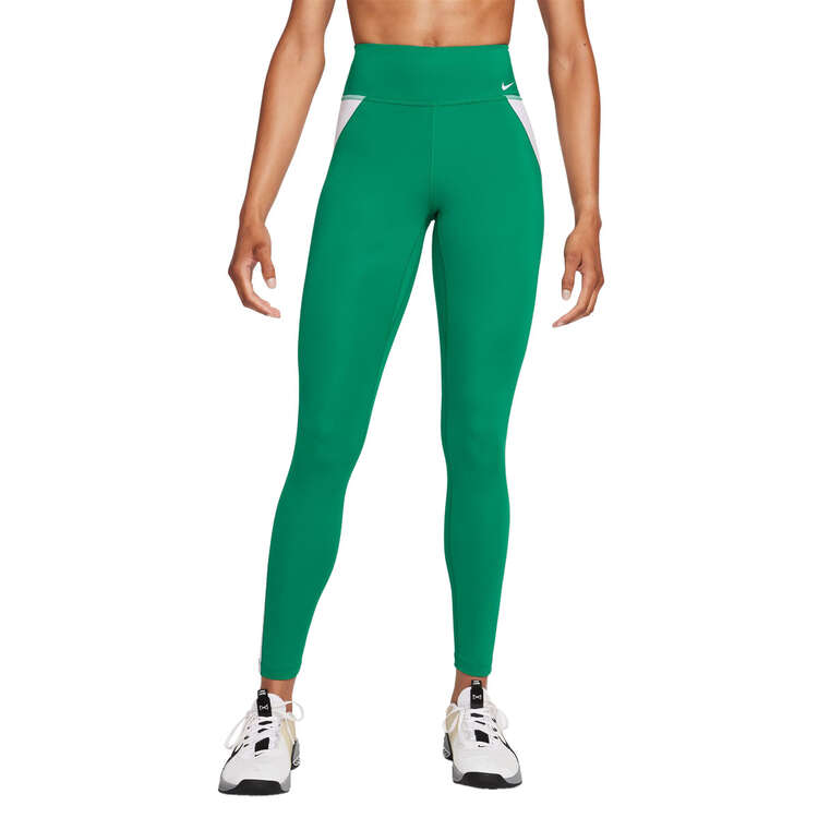 Nike One Womens Mid-Rise Full Length Tights, Green, rebel_hi-res