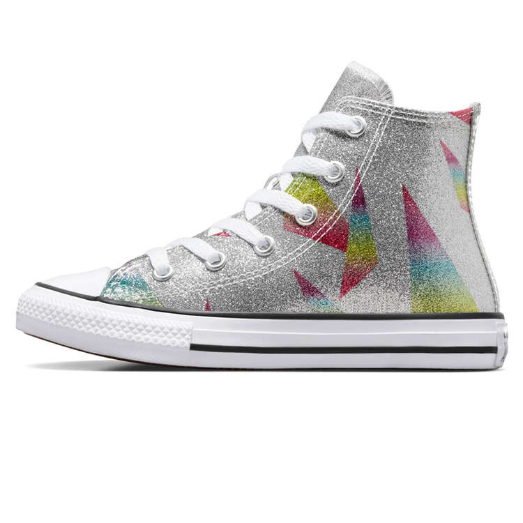 Converse Chuck Taylor All Star High Prism Glitter Kids Casual Shoes Silver US 11, Silver, rebel_hi-res