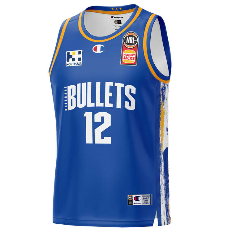 Champion Mens Brisbane Bullets Aron Baynes 2023/24 Home Basketball Jersey, Blue, rebel_hi-res