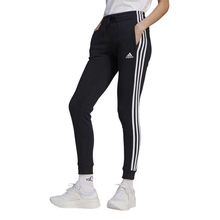 adidas Womens Essentials 3-Stripes Fleece Track Pants, Black, rebel_hi-res
