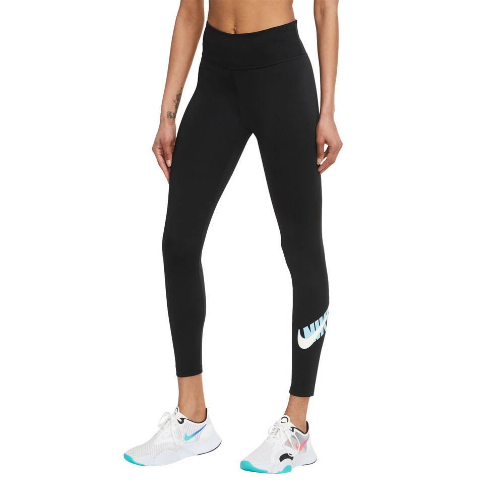 Nike Womens Dri-FIT One Icon Clash Mid-Rise Graphic Tights Black XS ...
