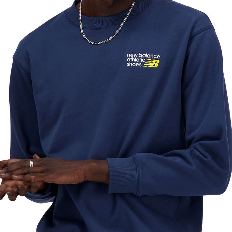 New Balance Mens Graphic Premium Logo Sweatshirt, Navy, rebel_hi-res