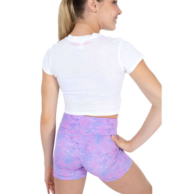 Flo Active Kids Nicole Medium Length Shorts Purple/Print 6, Purple/Print, rebel_hi-res