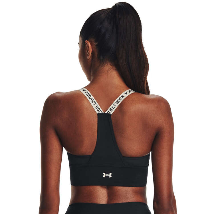 Under Armour Womens Project Rock Infinity Mid Sports Bra Black/White XS, Black/White, rebel_hi-res