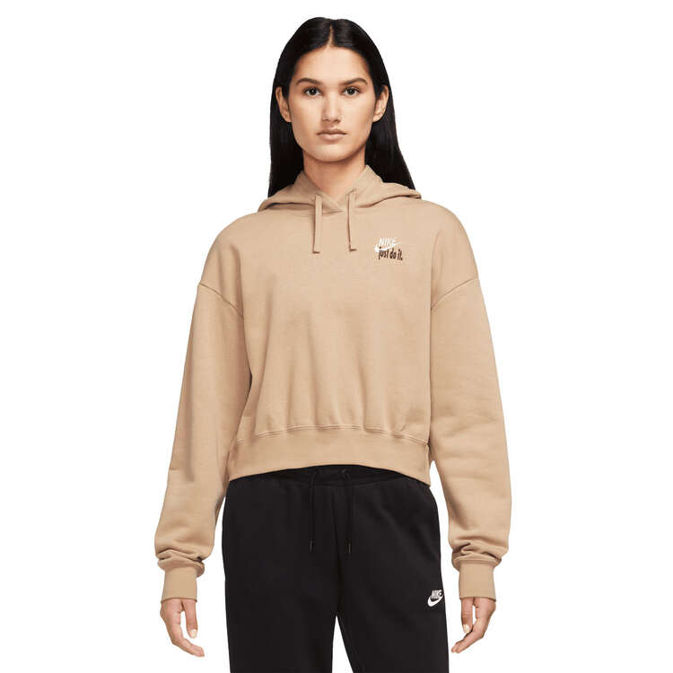 Nike Womens Sportswear Premium Essentials Mod-Crop Club Fleece Hoodie, Beige, rebel_hi-res