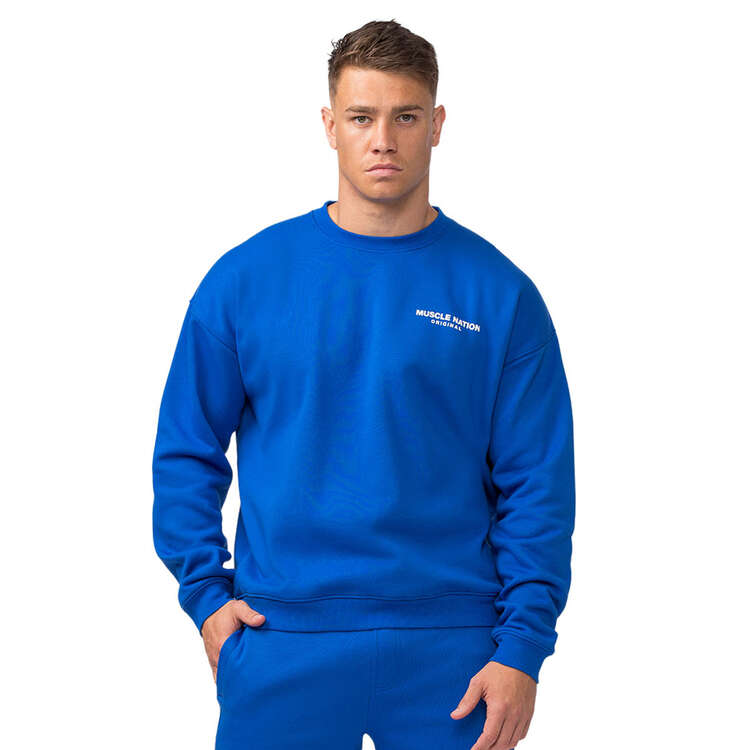 Muscle Nation Mens Worldwide Crew Pullover Blue S, Blue, rebel_hi-res