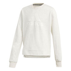 adidas Girls Icons Logo Crew Sweatshirt White 8, White, rebel_hi-res