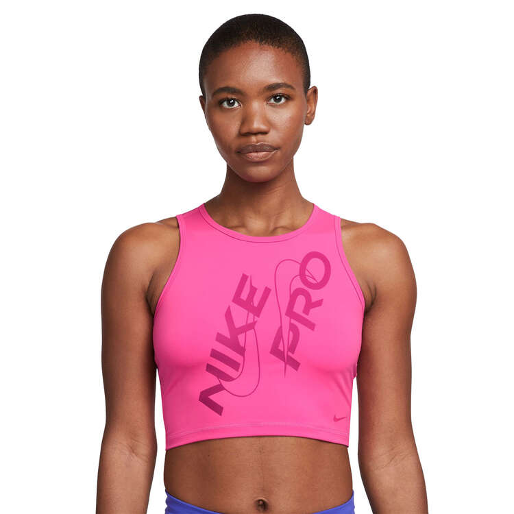 Nike Pro Womens Dri-FIT Cropped Tank Pink XS, Pink, rebel_hi-res