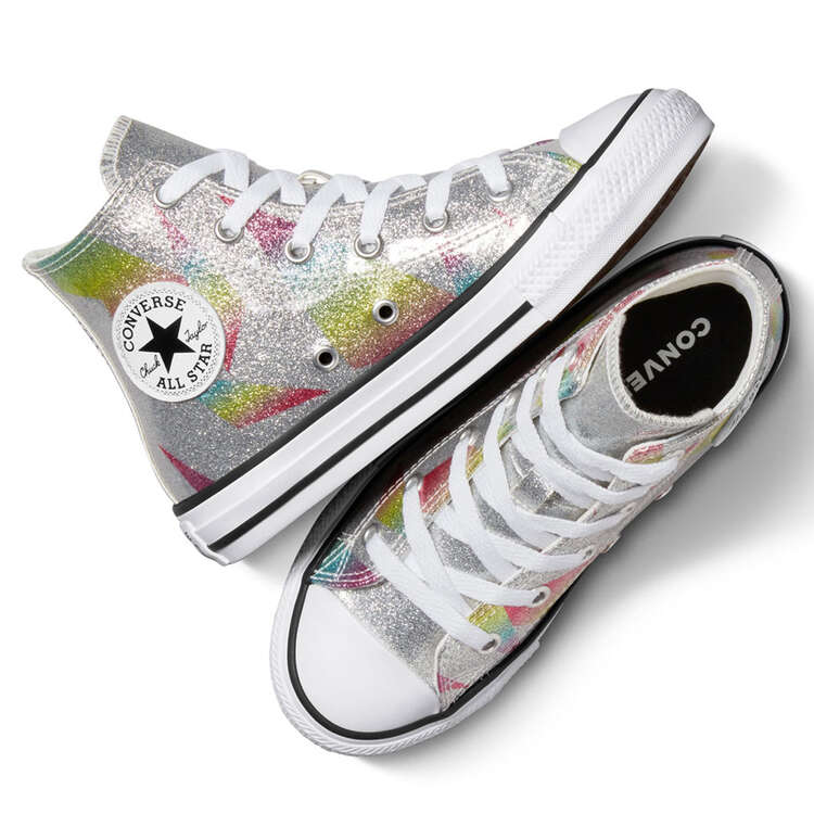 Converse Chuck Taylor All Star High Prism Glitter Kids Casual Shoes, Silver, rebel_hi-res