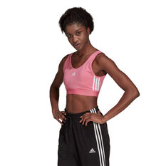 adidas Womens Essentials 3-Stripes Crop Top Pink XS, Pink, rebel_hi-res