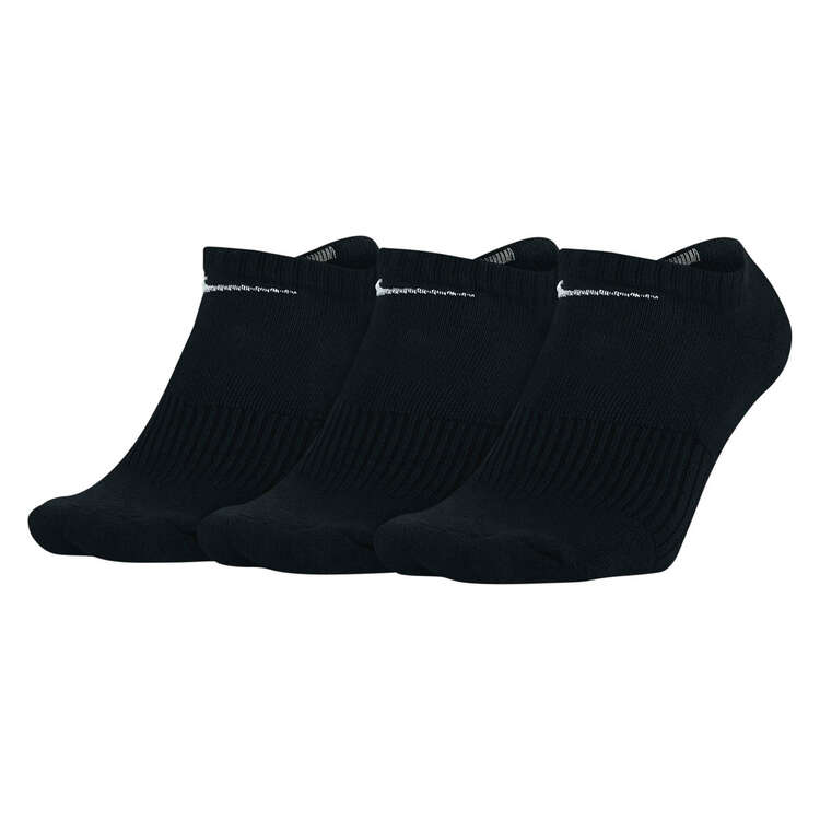 Nike Unisex Cushioned No Show 3 Pack Socks, Black, rebel_hi-res