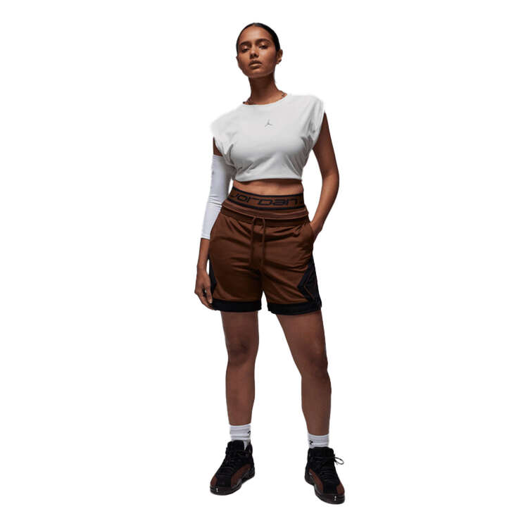 Jordan Womens Sport Tight Shorts, Brown/Black, rebel_hi-res