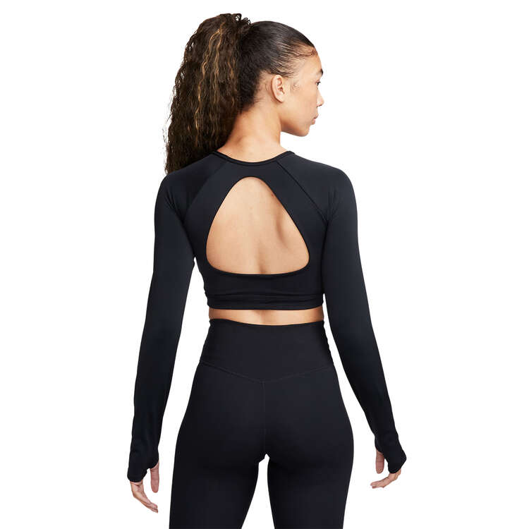 Nike Womens Long Sleeve Cropped Sports Bra Black XS, Black, rebel_hi-res