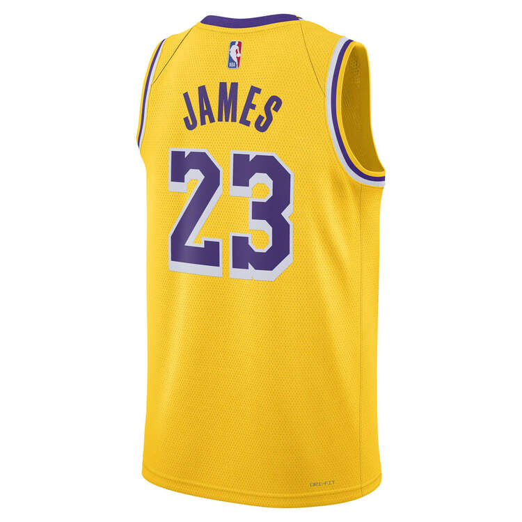 Los Angeles Lakers LeBron James Mens Icon Edition 2023/24 Basketball Jersey Yellow S, Yellow, rebel_hi-res