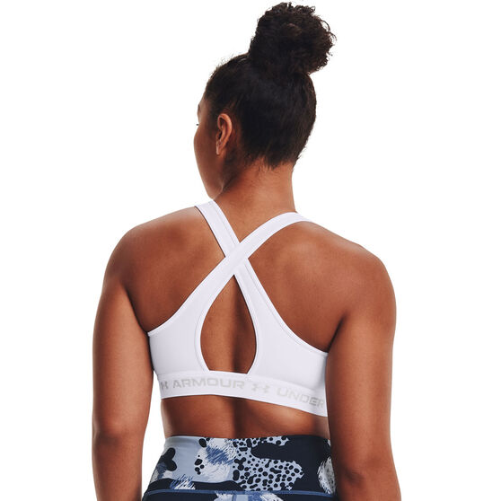 Under Armour Womens Mid Crossback Sports Bra, White, rebel_hi-res