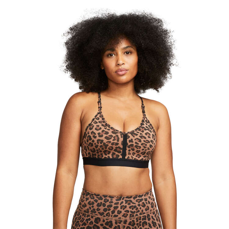 Nike Womens Indy Light Support 1-Piece Pad V-Neck Sports Bra Brown XS, Brown, rebel_hi-res