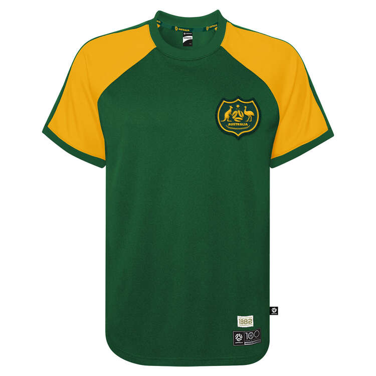 Australia Socceroos 1982 Mens Retro Jersey Green/Gold S, Green/Gold, rebel_hi-res