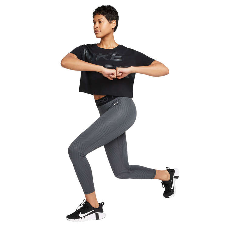 Nike Pro Womens Mid-Rise 7/8 Printed Leggings, Black, rebel_hi-res