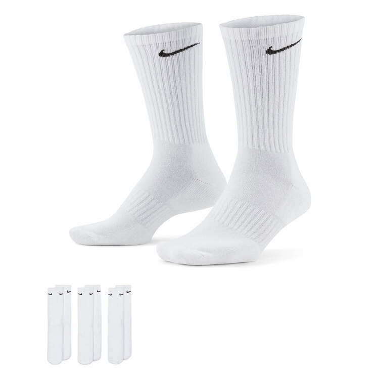 Nike Unisex Cushion Crew 3 Pack Socks White M - YTH 5Y - 7Y/WMN 6 - 10/MEN 6-8, White, rebel_hi-res