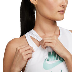 Nike Air Womens Dri-FIT Swoosh High Neck Sports Bra, White, rebel_hi-res