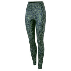 Running Bare Womens Ab-Waisted Power Moves Full Length Tights, Green, rebel_hi-res